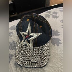 Women’s bedazzled baseball cap denim with brown stitch Velcro back